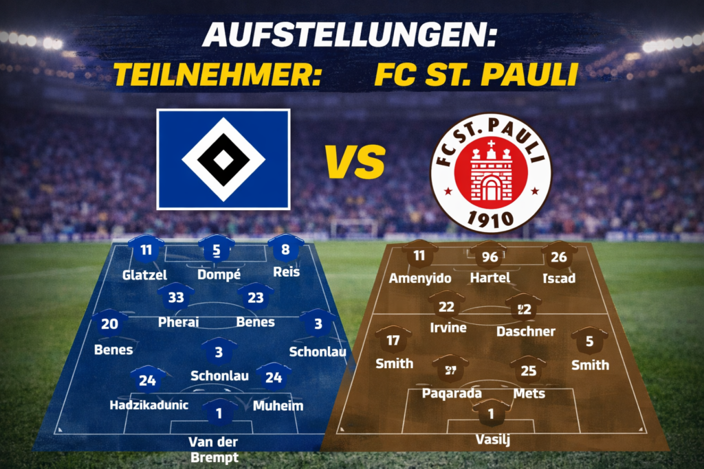 Aufstellungen: Teilnehmer: HSV gegen FC St. Pauli